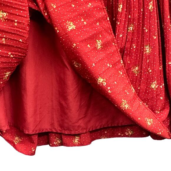 Bye Bye Y2k Mini Dress M Puff Sleeve Pleated Ditsy Floral Red Boho Fairy Cottage - Picture 7 of 16